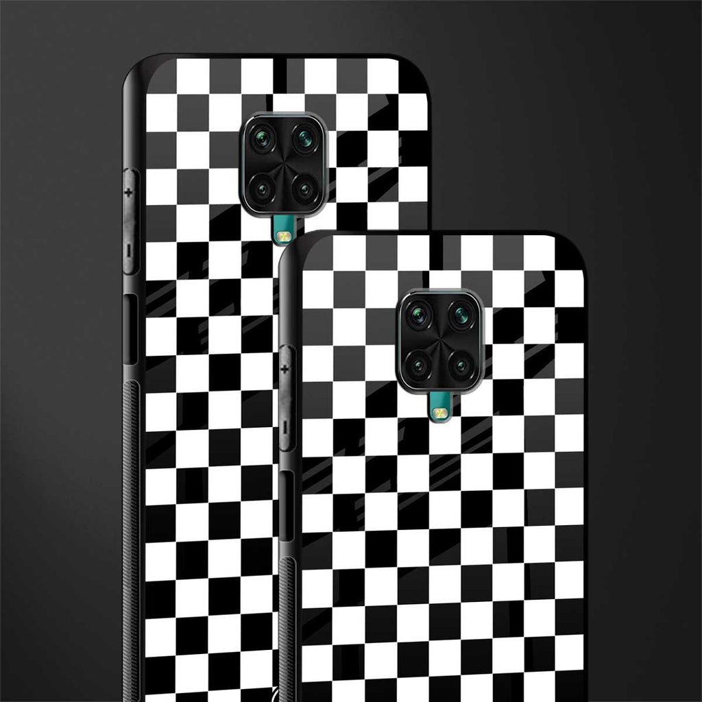 black & white check pattern glass case for poco m2 pro image-2