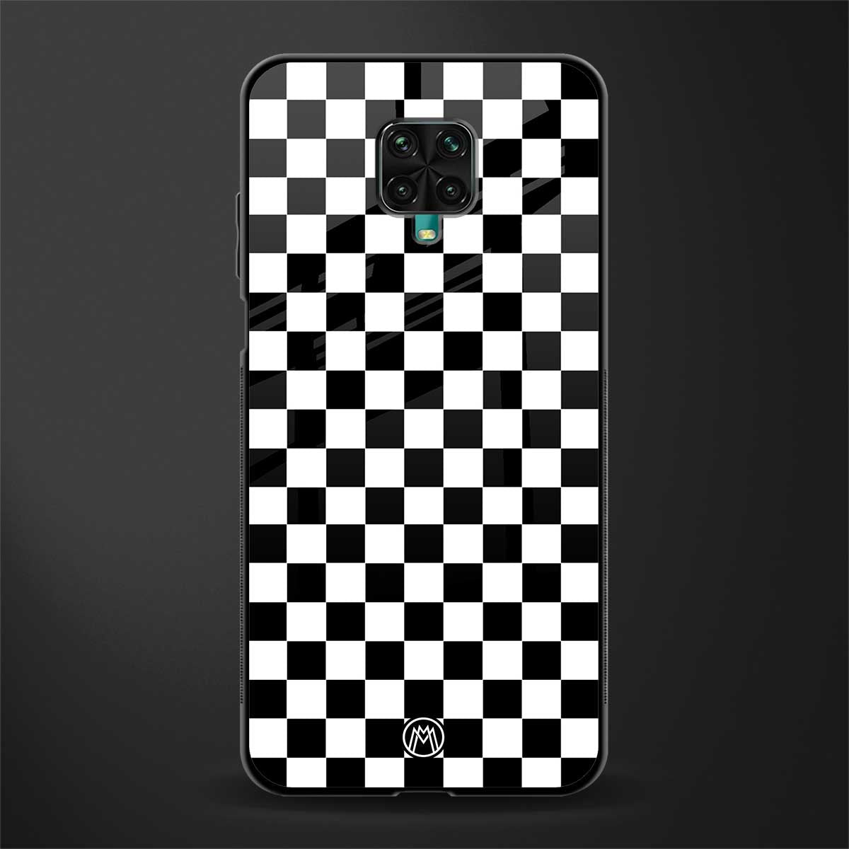 black & white check pattern glass case for poco m2 pro image