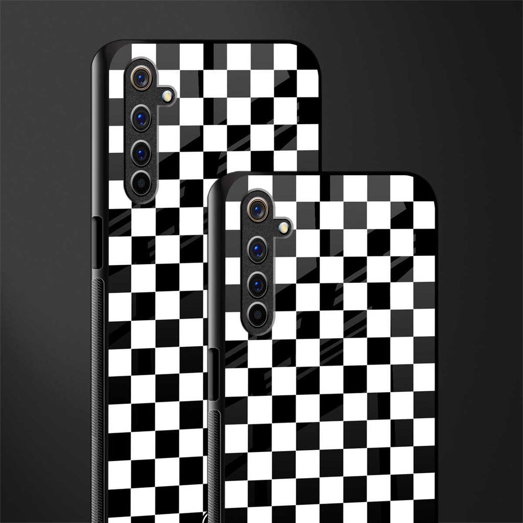 black & white check pattern glass case for realme 6i image-2