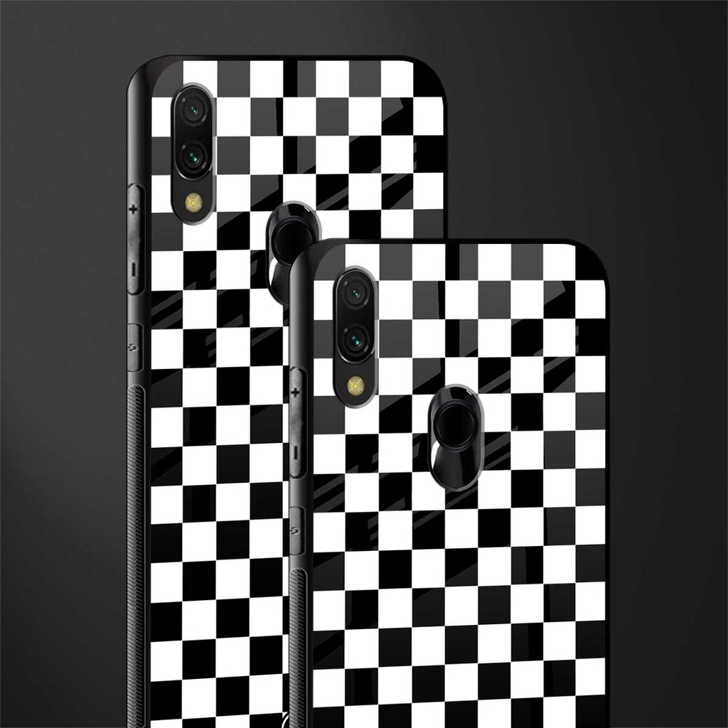 black & white check pattern glass case for redmi note 7s image-2