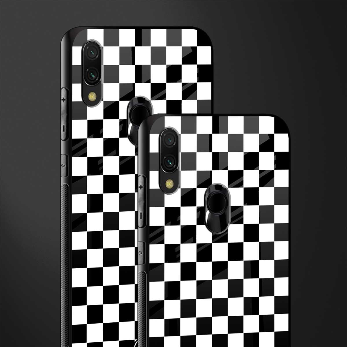 black & white check pattern glass case for redmi note 7s image-2