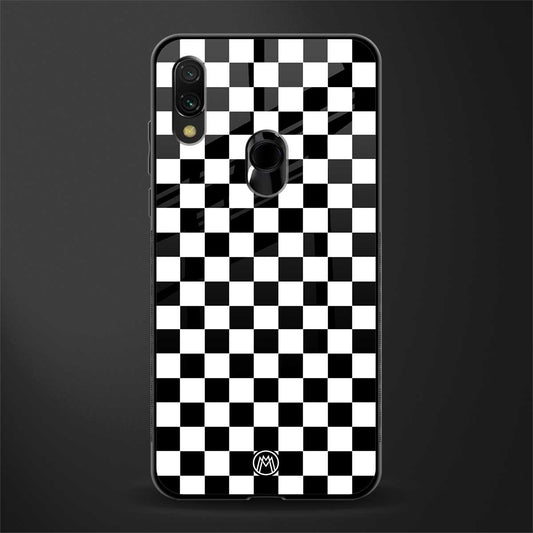black & white check pattern glass case for redmi note 7 image