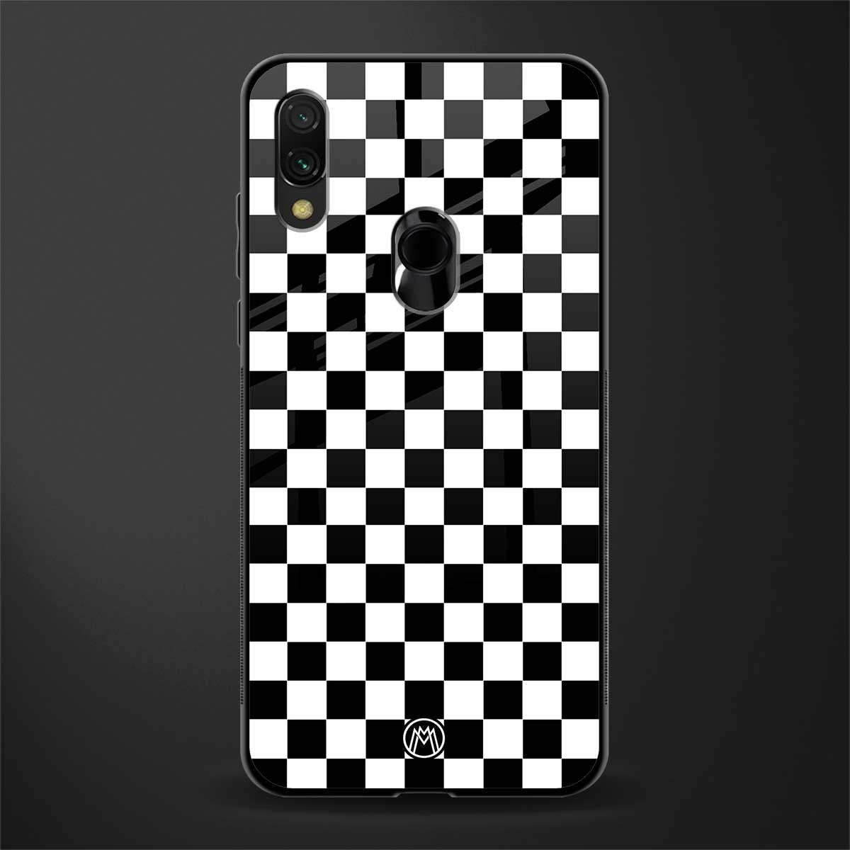 black & white check pattern glass case for redmi note 7 pro image