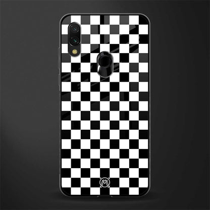 black & white check pattern glass case for redmi note 7 pro image