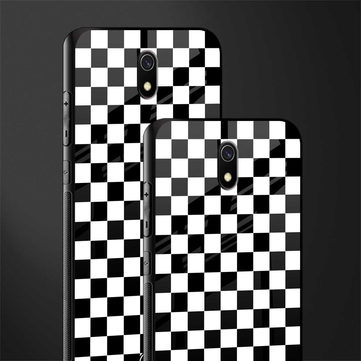 black & white check pattern glass case for redmi 8a image-2