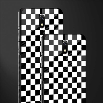 black & white check pattern glass case for redmi 8a image-2