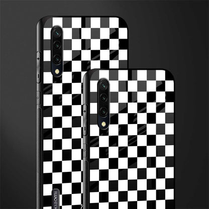 black & white check pattern glass case for mi a3 redmi a3 image-2