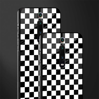 black & white check pattern glass case for redmi k20 image-2