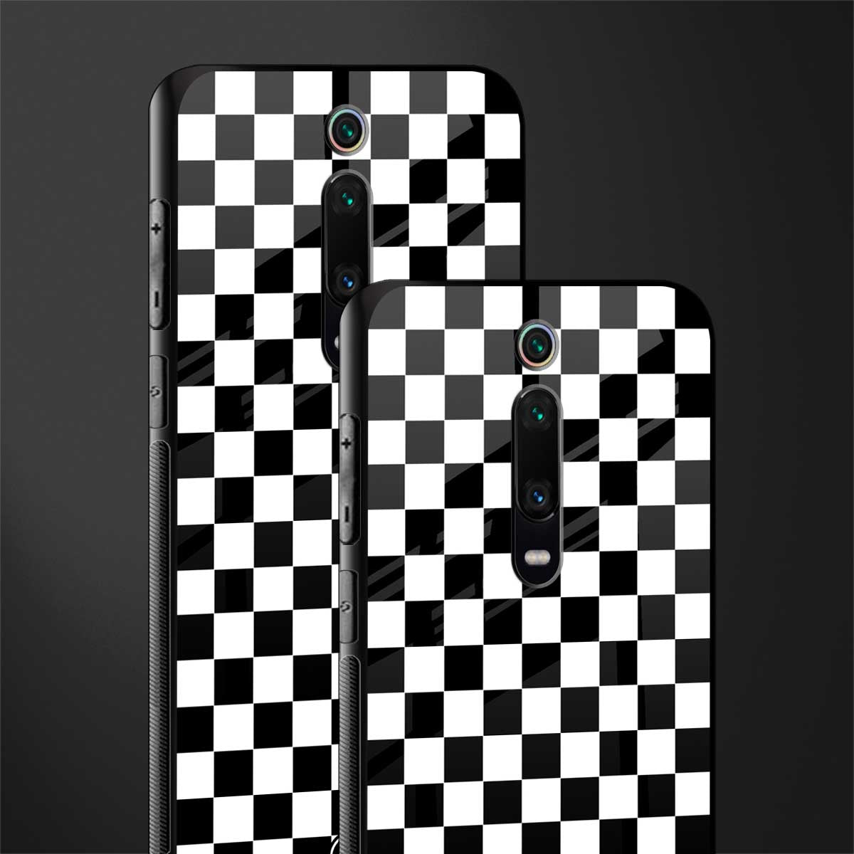 black & white check pattern glass case for redmi k20 pro image-2