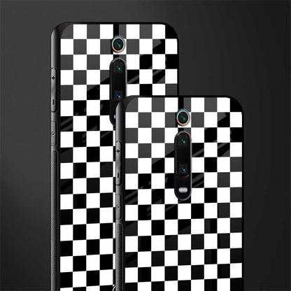 black & white check pattern glass case for redmi k20 pro image-2
