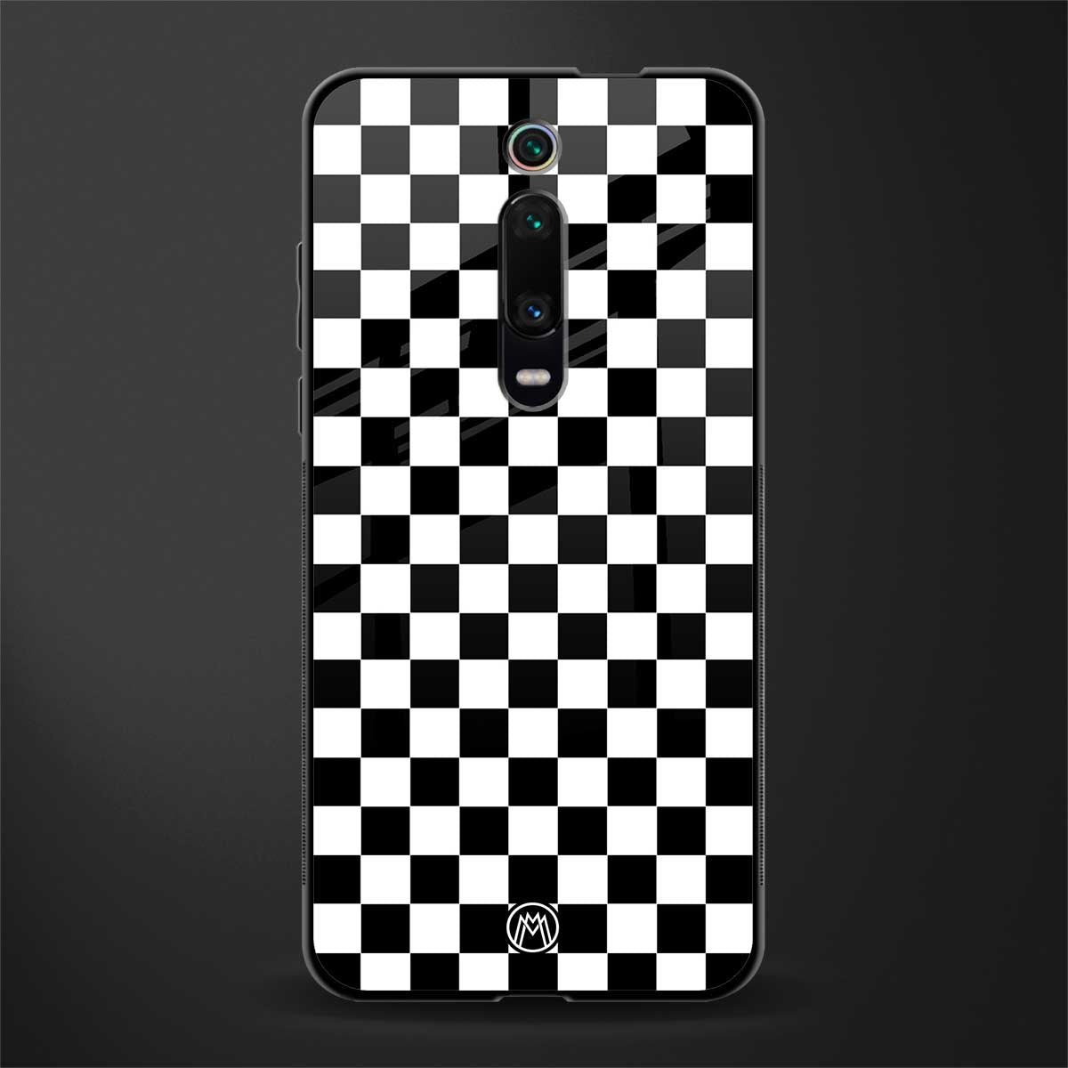 black & white check pattern glass case for redmi k20 pro image