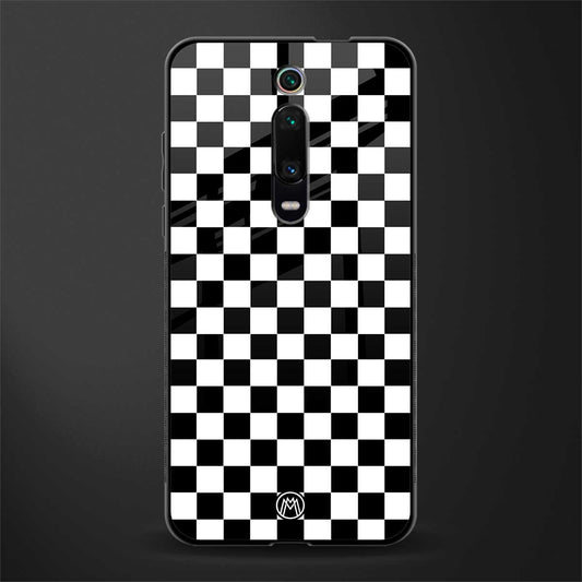 black & white check pattern glass case for redmi k20 pro image