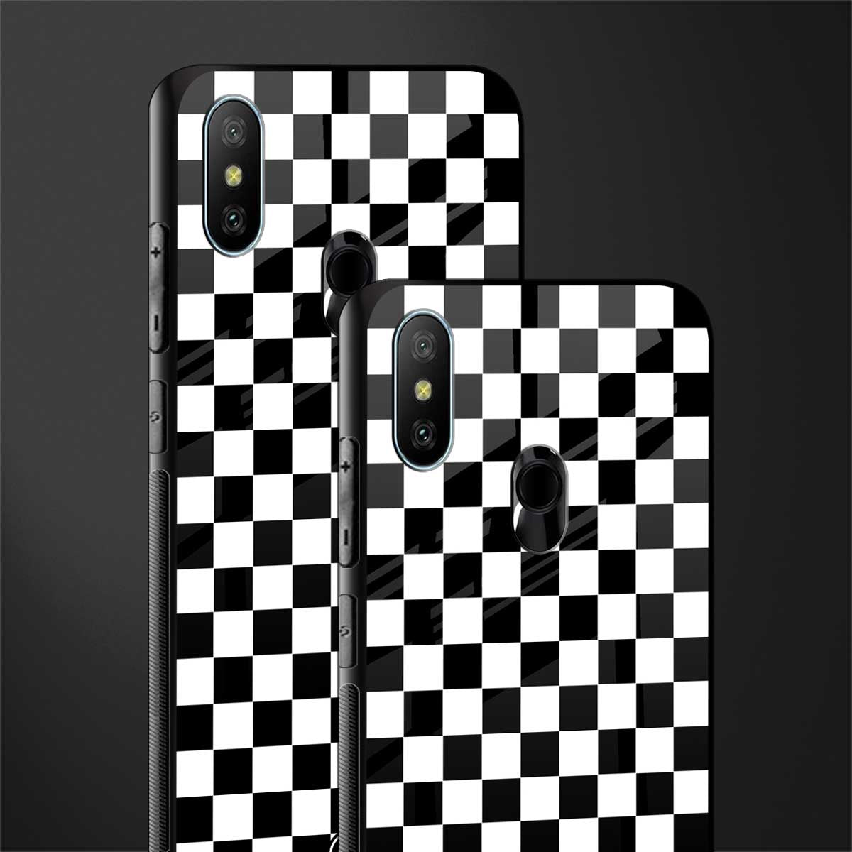 black & white check pattern glass case for redmi 6 pro image-2