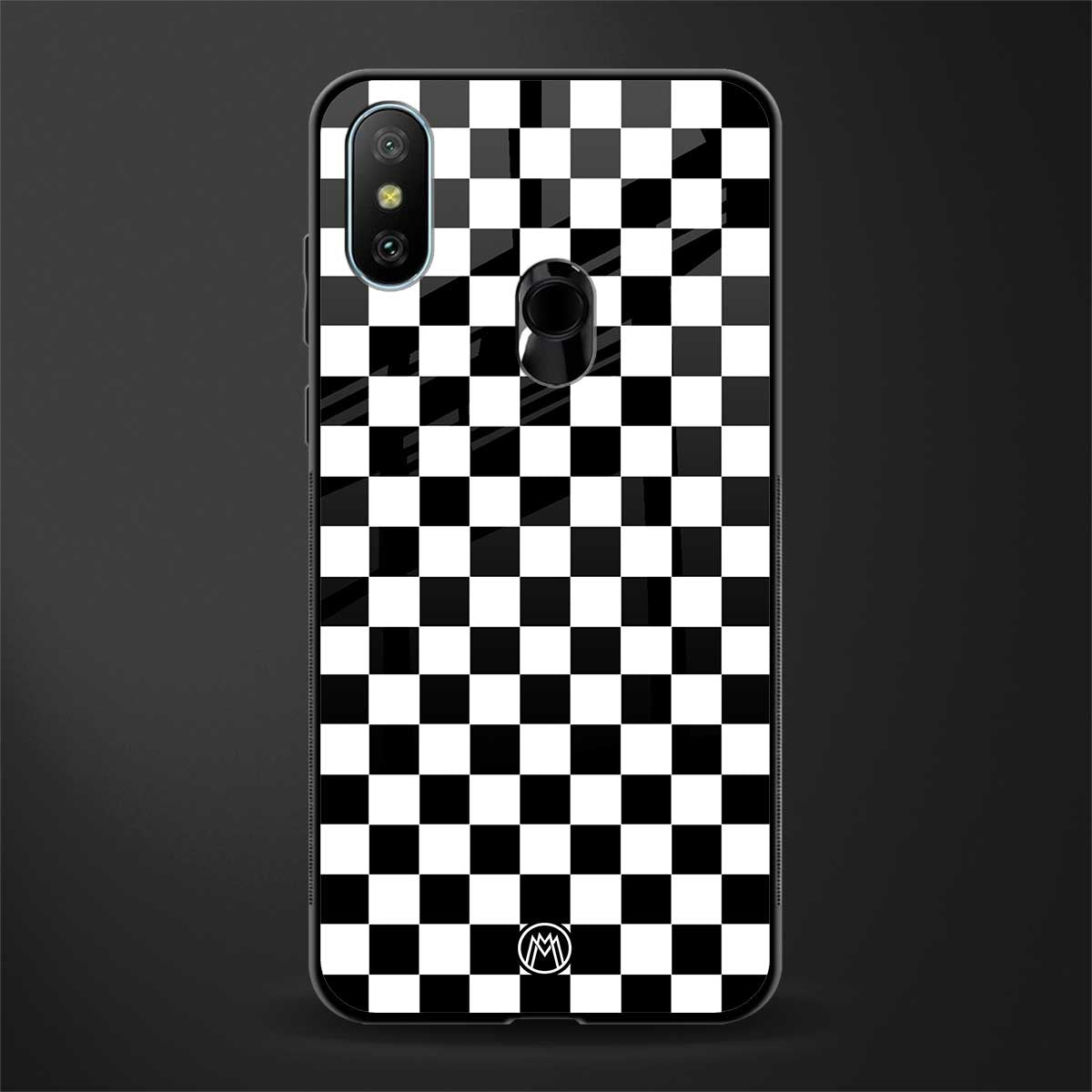 black & white check pattern glass case for redmi 6 pro image