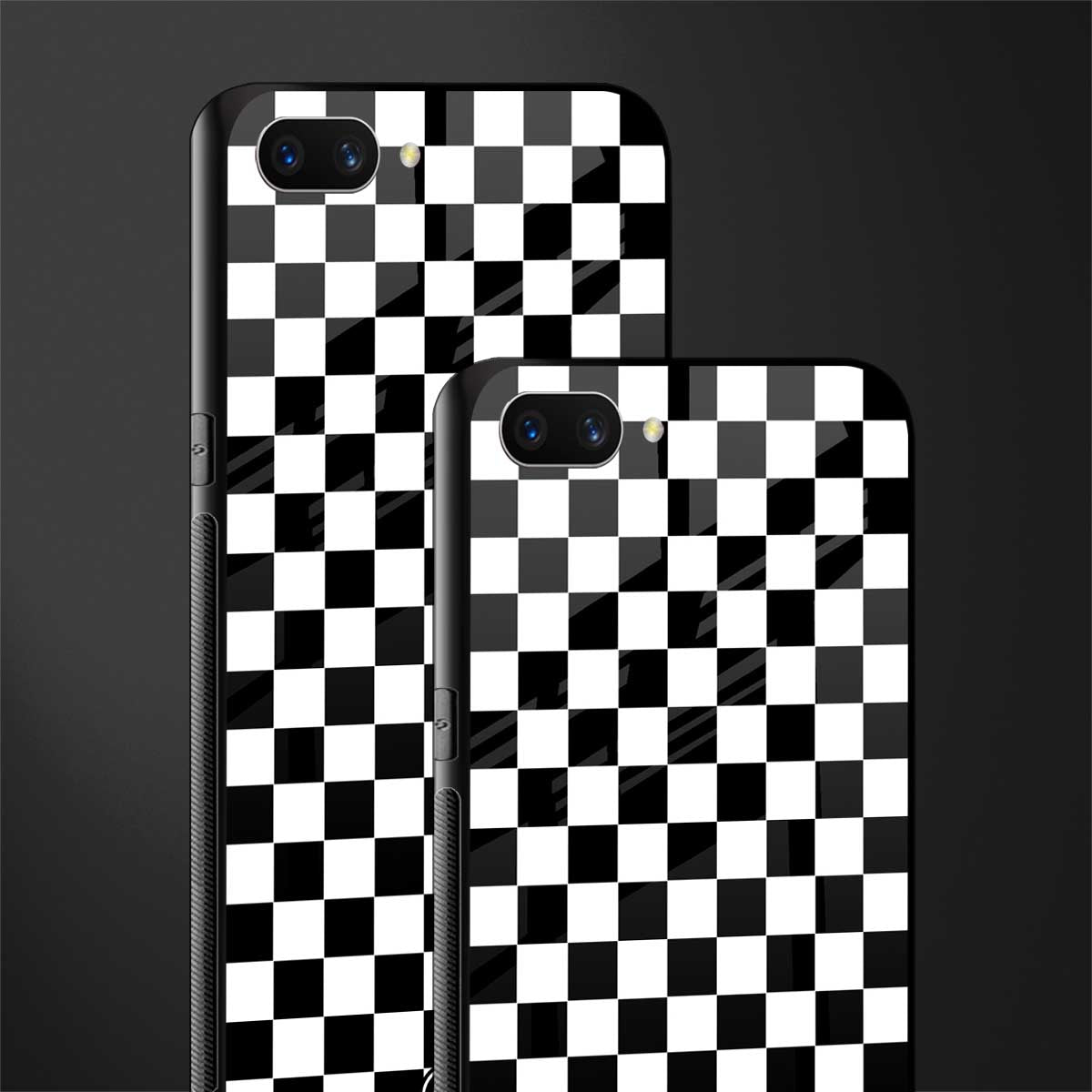 black & white check pattern glass case for oppo a3s image-2