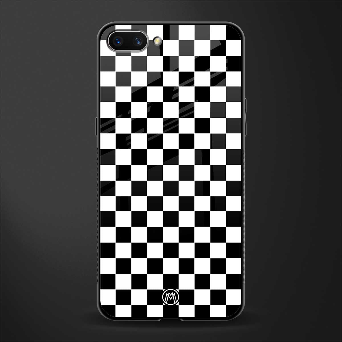 black & white check pattern glass case for oppo a3s image