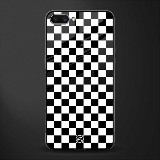 black & white check pattern glass case for oppo a3s image