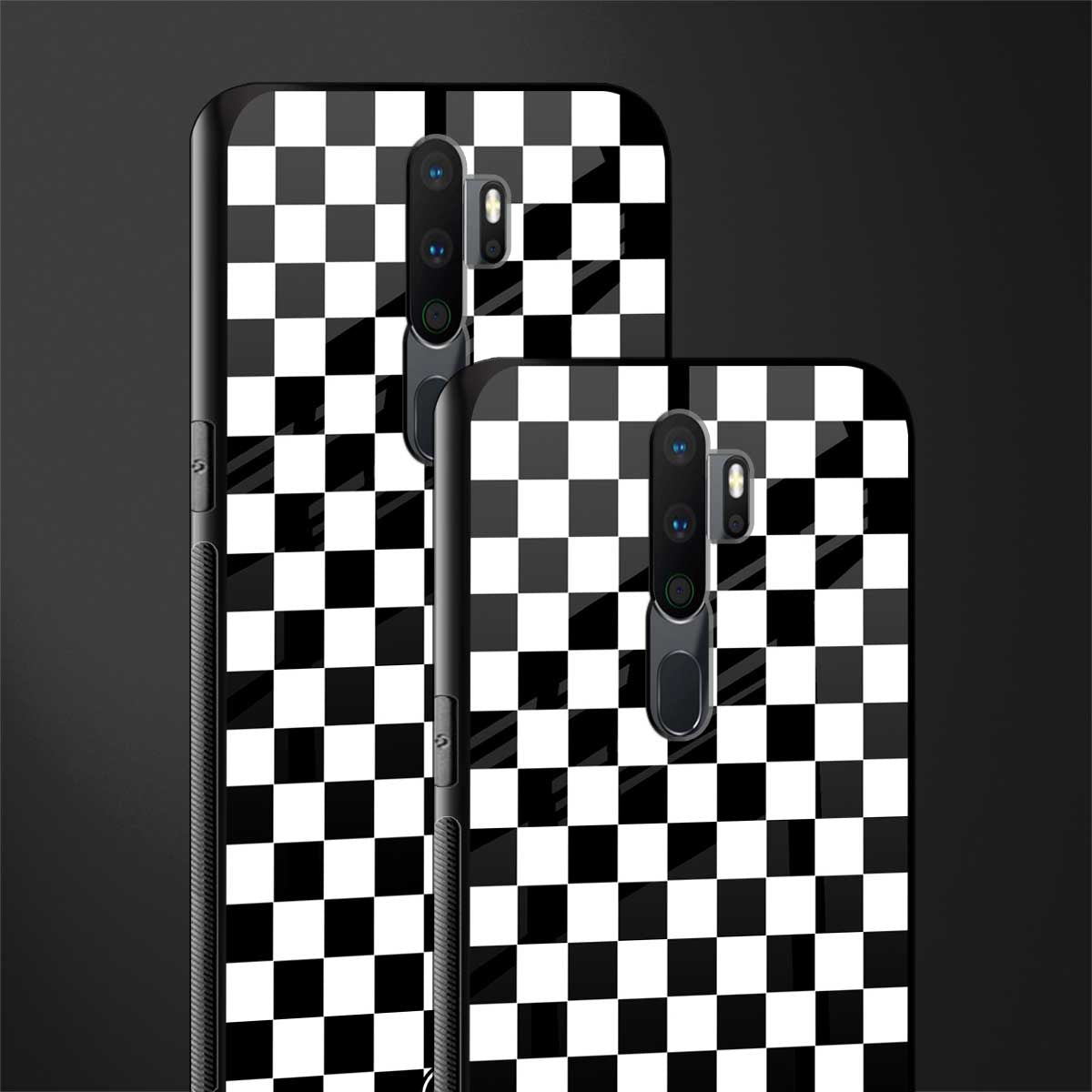 black & white check pattern glass case for oppo a5 2020 image-2