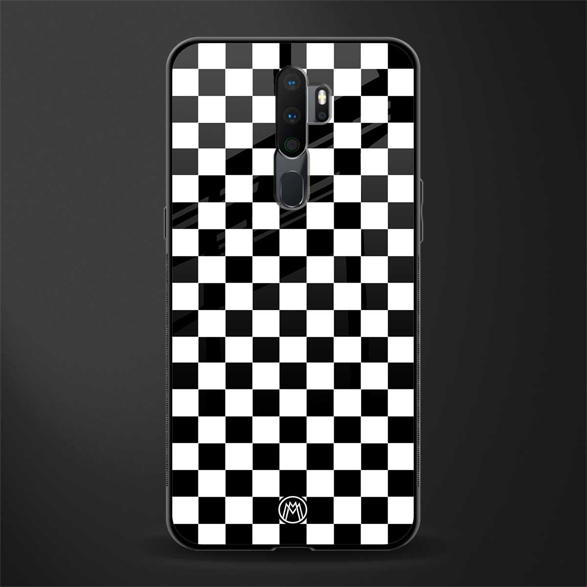 black & white check pattern glass case for oppo a5 2020 image