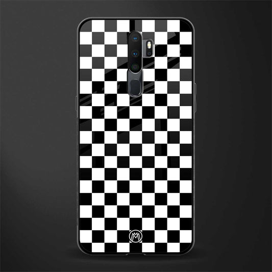 black & white check pattern glass case for oppo a9 2020 image