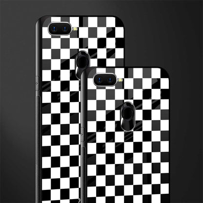 black & white check pattern glass case for oppo a7 image-2