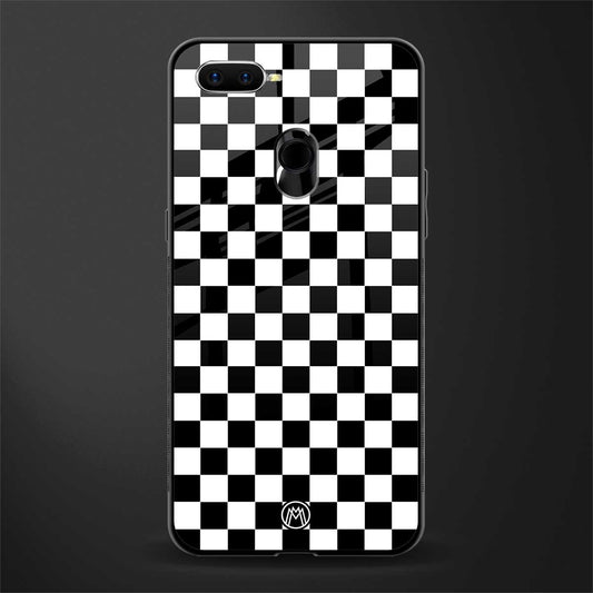 black & white check pattern glass case for oppo a5s image