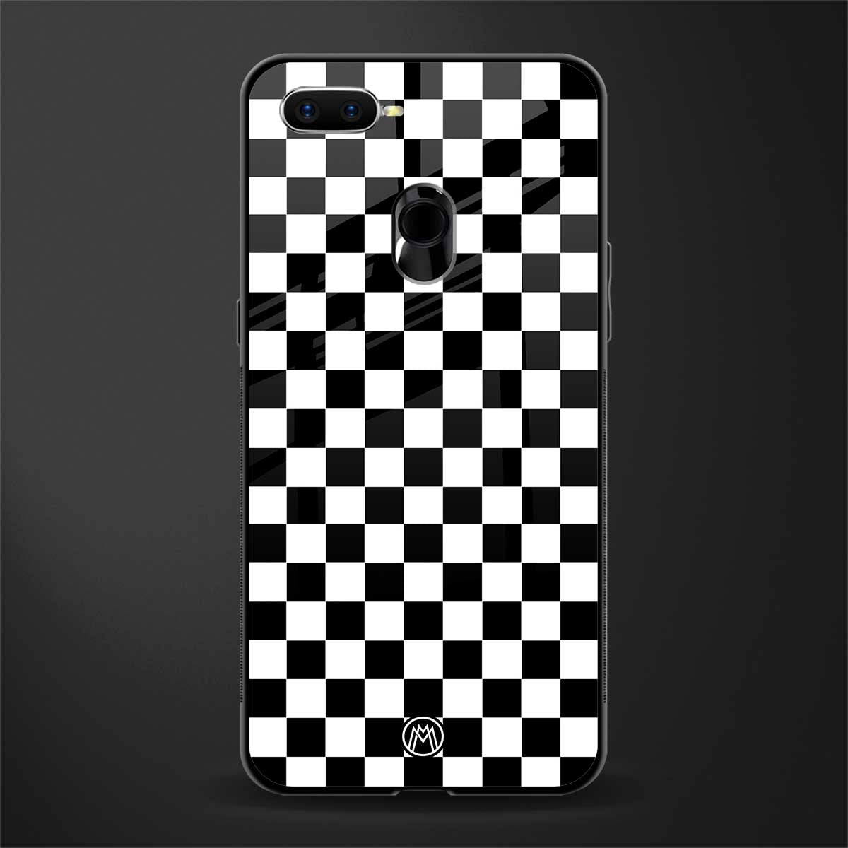 black & white check pattern glass case for oppo a7 image
