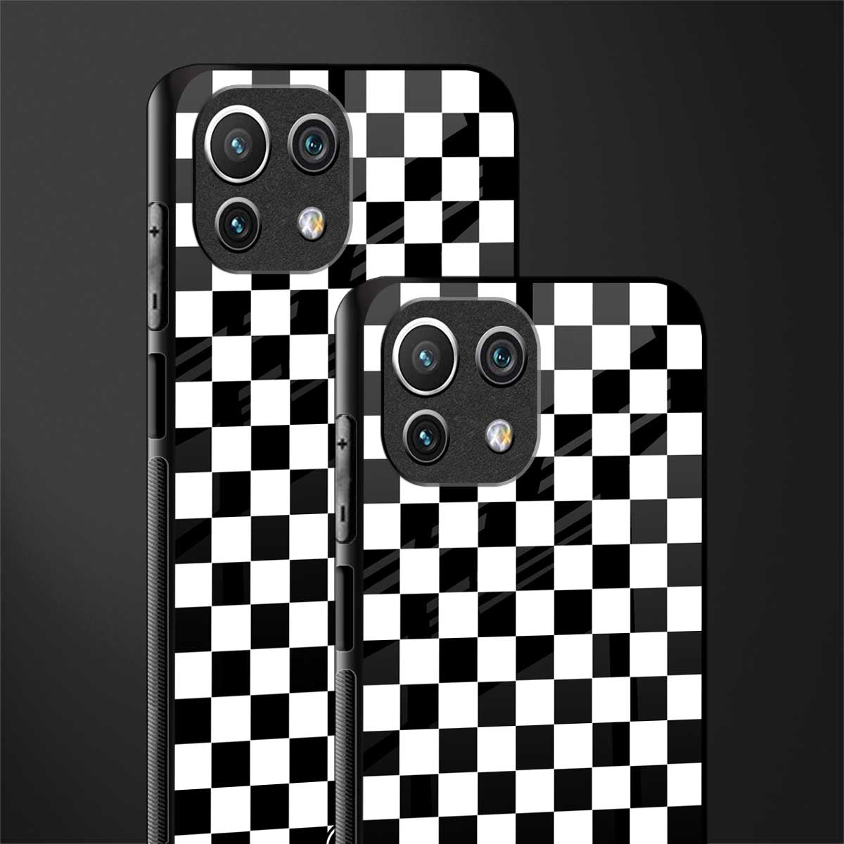 black & white check pattern glass case for mi 11 lite image-2