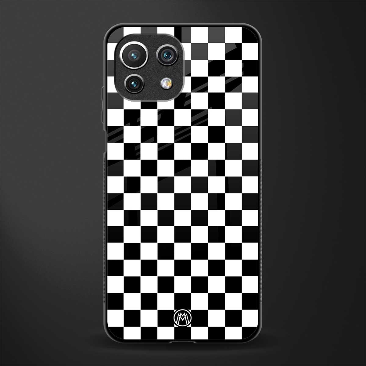 black & white check pattern glass case for mi 11 lite image