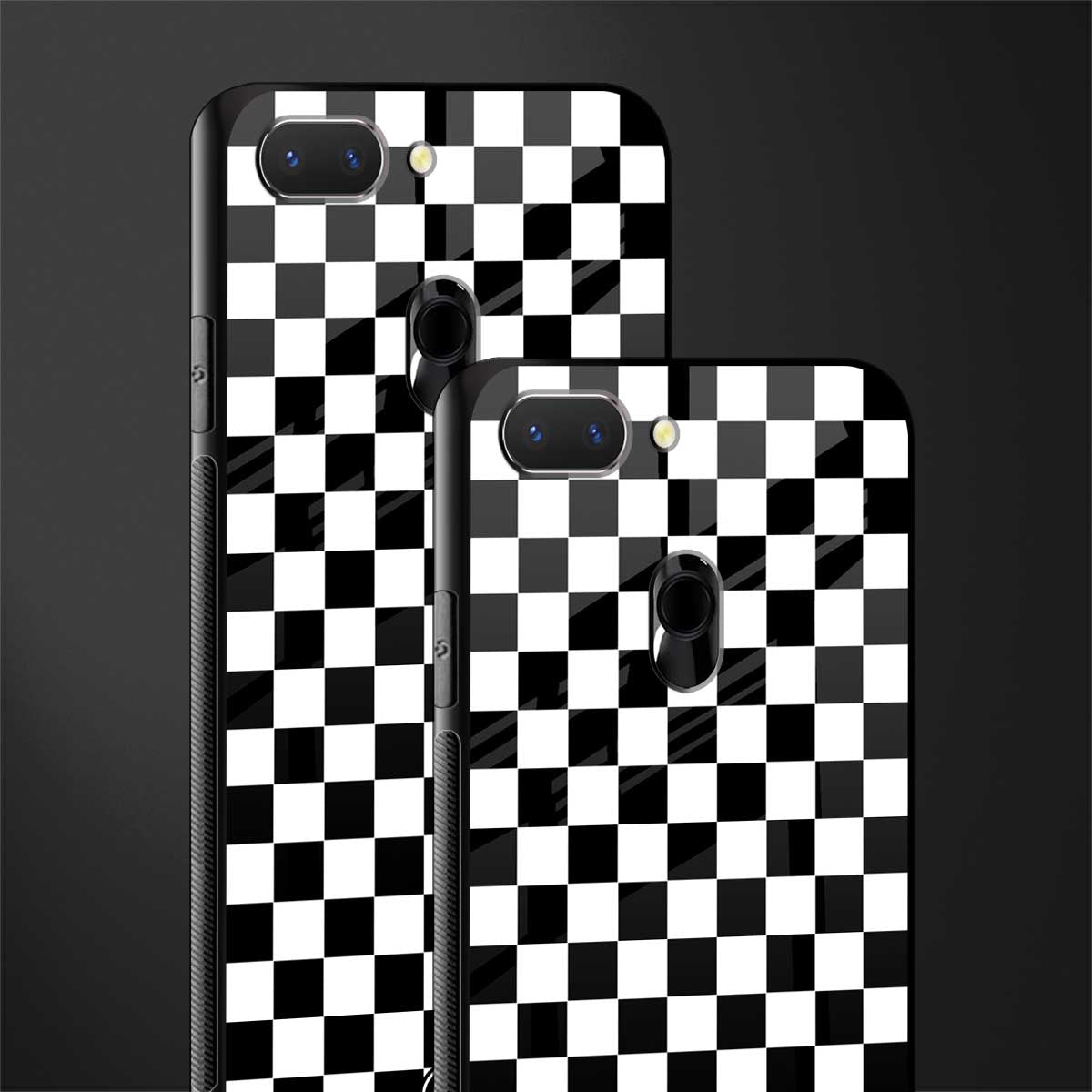 black & white check pattern glass case for oppo a5 image-2