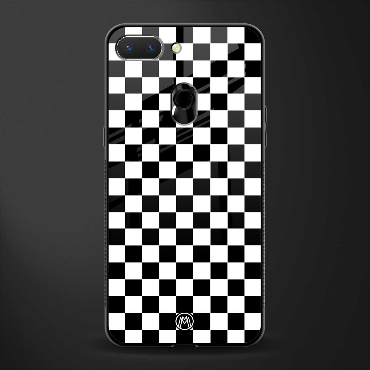black & white check pattern glass case for oppo a5 image