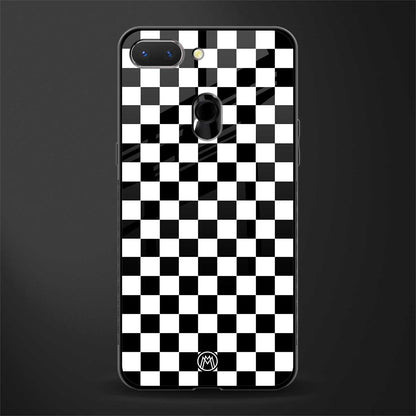 black & white check pattern glass case for oppo a5 image