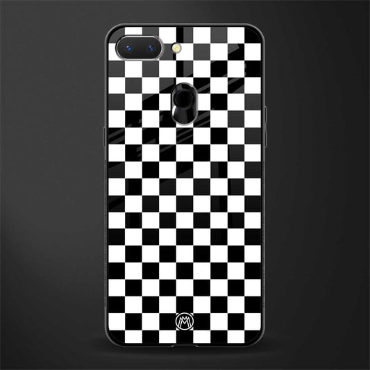 black & white check pattern glass case for oppo a5 image