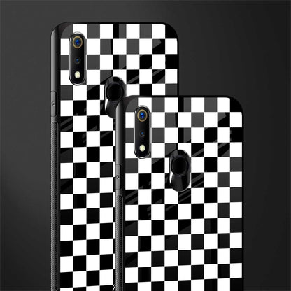 black & white check pattern glass case for realme 3 pro image-2