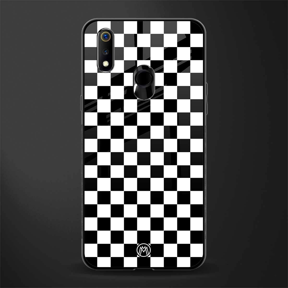 black & white check pattern glass case for realme 3 pro image