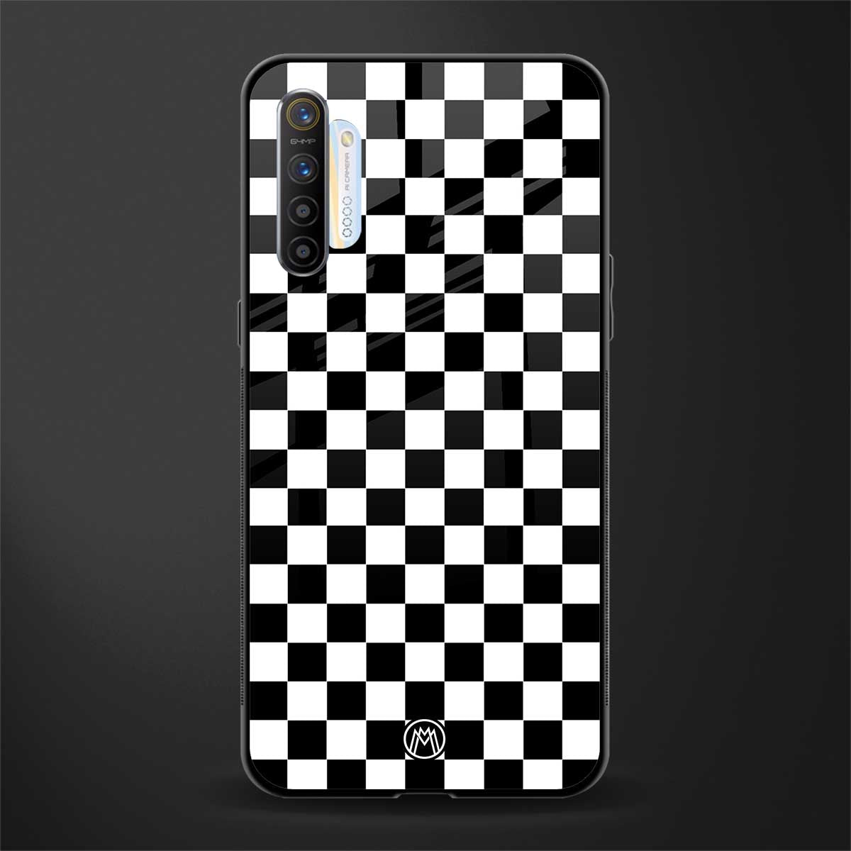 black & white check pattern glass case for realme xt image