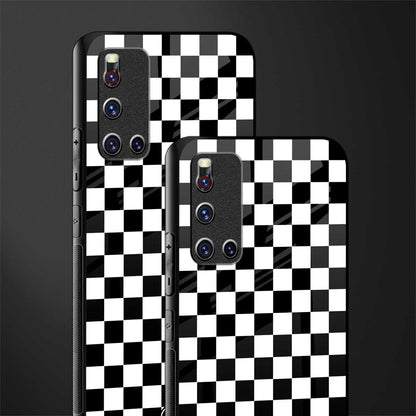 black & white check pattern glass case for vivo v19 image-2