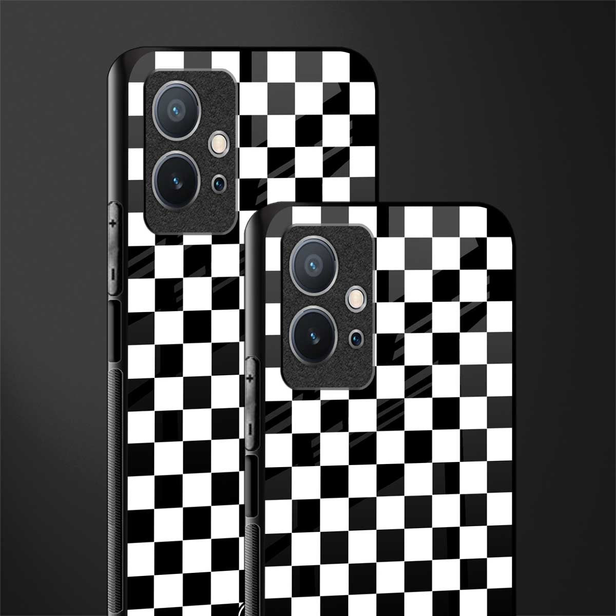 black & white check pattern glass case for vivo y75 5g image-2