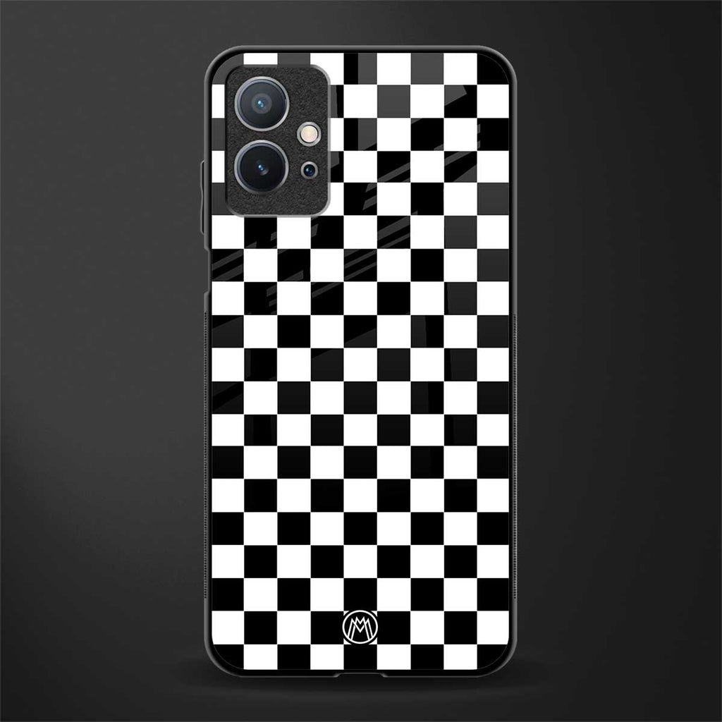 black & white check pattern glass case for vivo t1 5g image