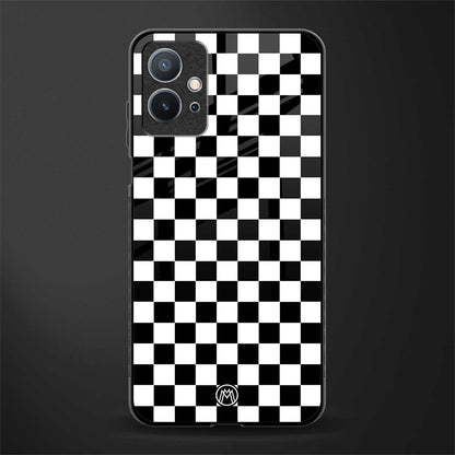 black & white check pattern glass case for vivo y75 5g image