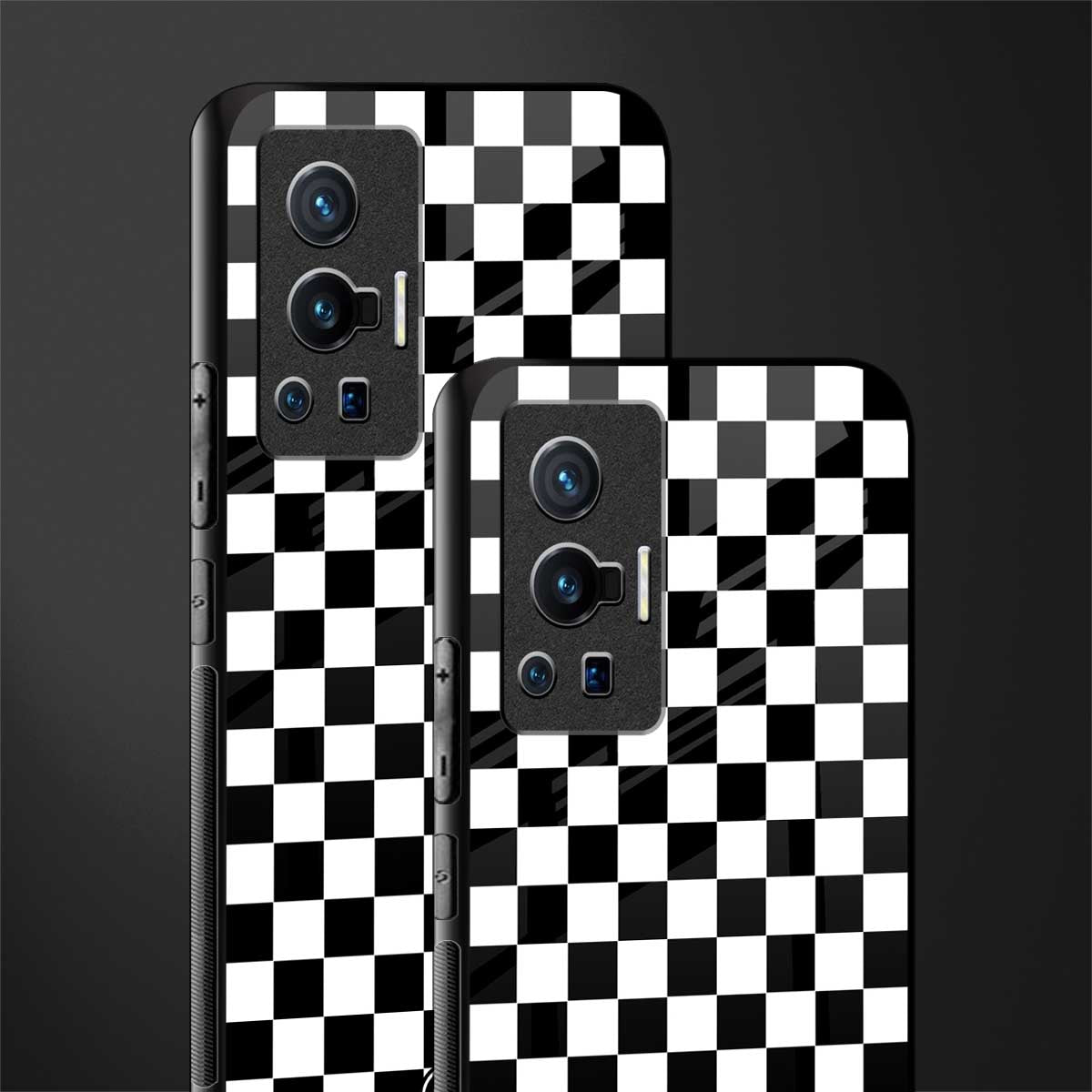black & white check pattern glass case for vivo x70 pro image-2