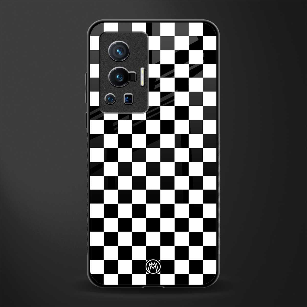black & white check pattern glass case for vivo x70 pro image