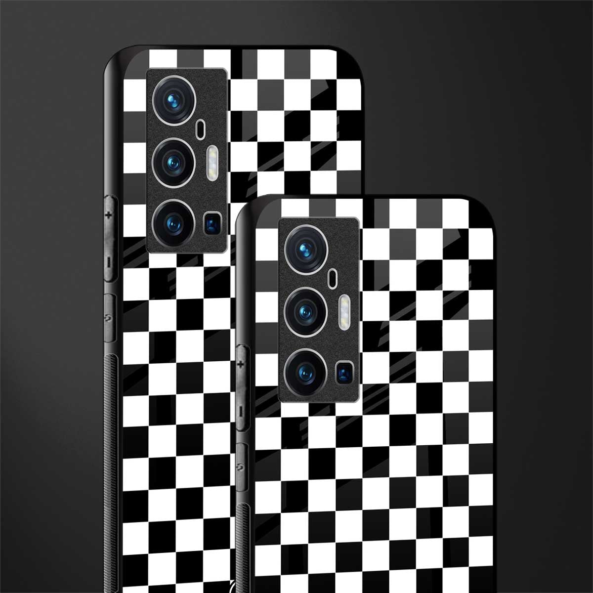 black & white check pattern glass case for vivo x70 pro plus image-2