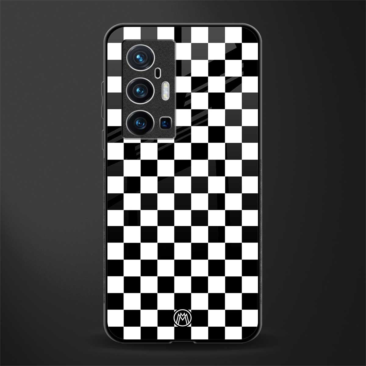 black & white check pattern glass case for vivo x70 pro plus image