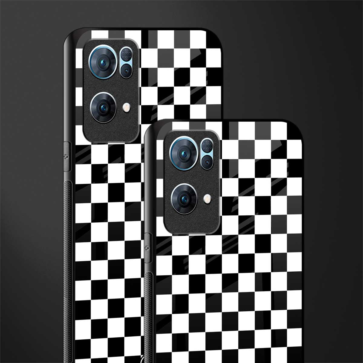 black & white check pattern glass case for oppo reno7 pro 5g image-2