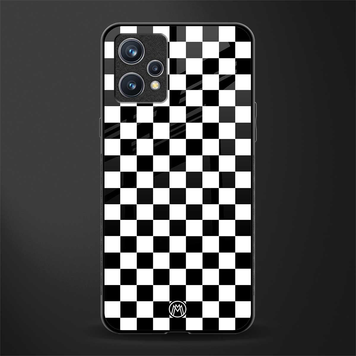 black & white check pattern glass case for realme 9 4g image