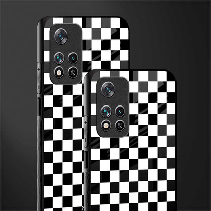 black & white check pattern glass case for poco m4 pro 5g image-2