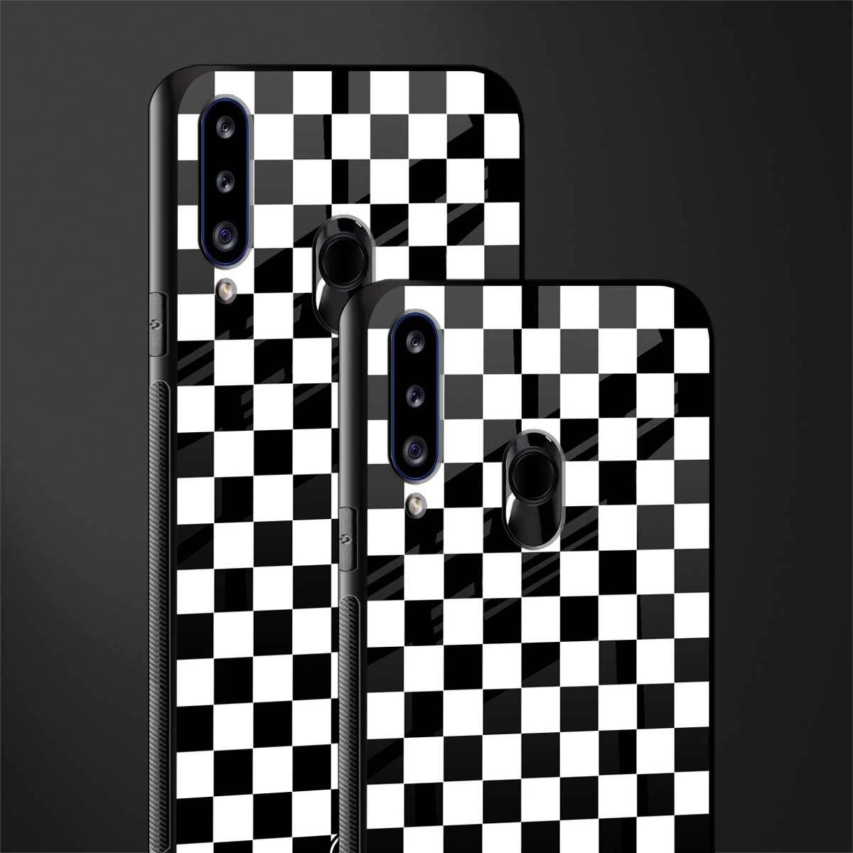 black & white check pattern glass case for samsung galaxy a20s image-2