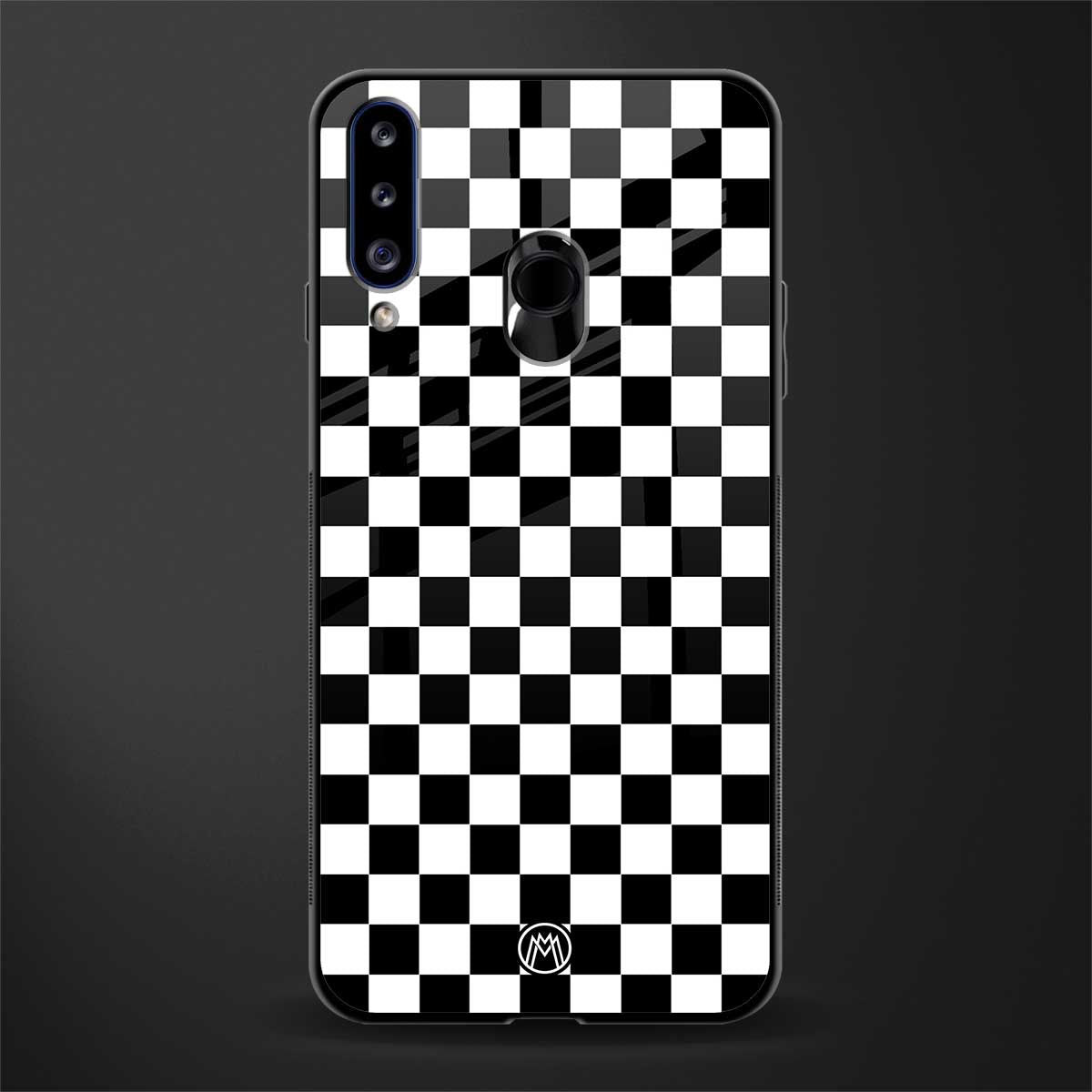black & white check pattern glass case for samsung galaxy a20s image