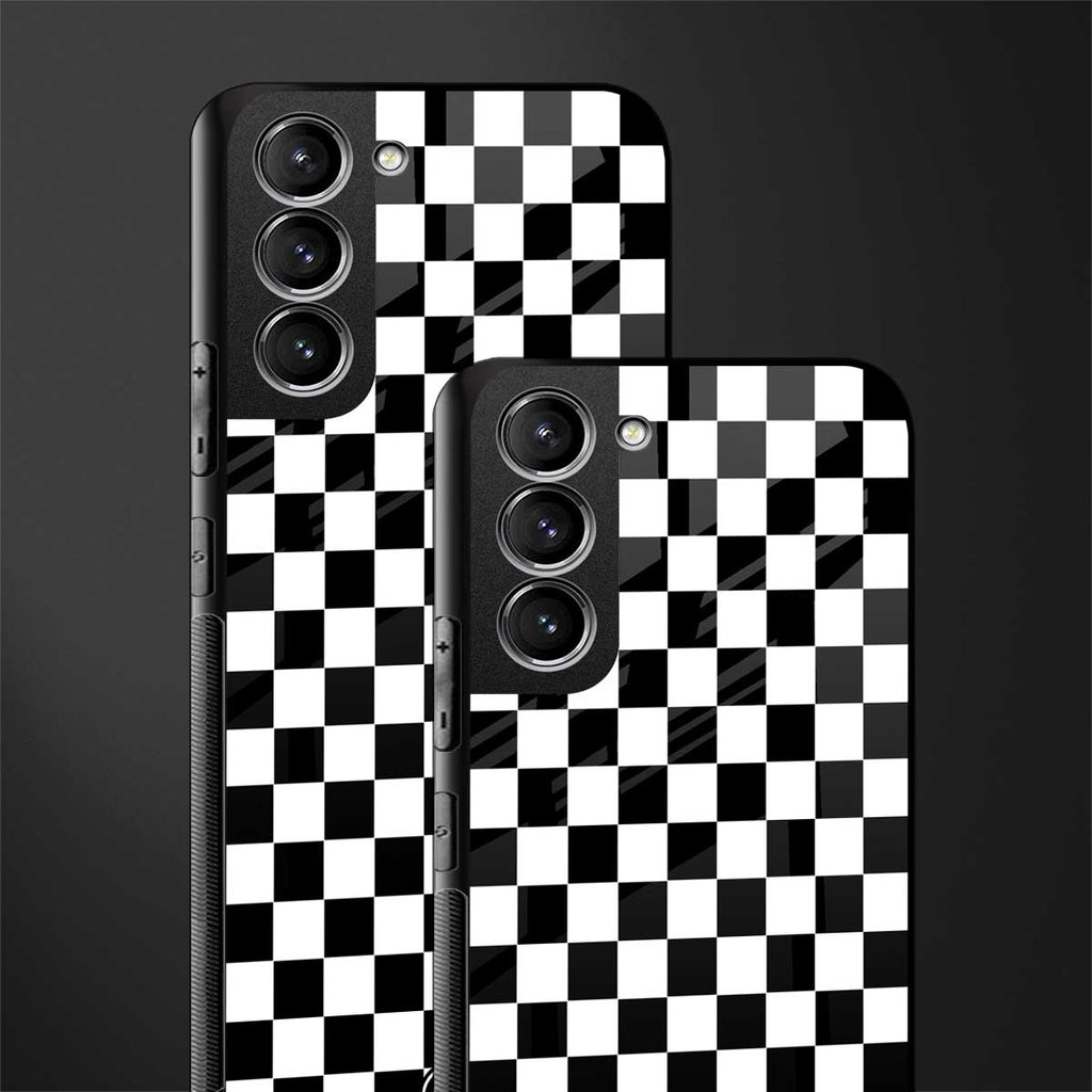 black & white check pattern glass case for samsung galaxy s22 5g image-2